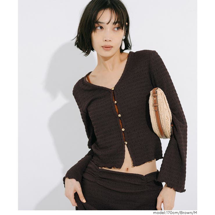 女性らしさを引き立てる、シボシャーリングVネックカーディガン | coca | 詳細画像13 