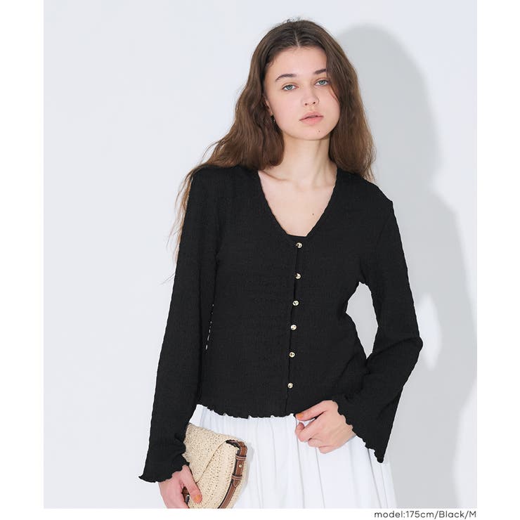 女性らしさを引き立てる、シボシャーリングVネックカーディガン | coca | 詳細画像17 