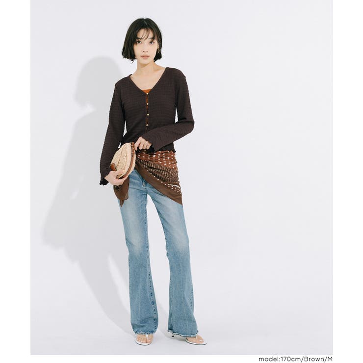 女性らしさを引き立てる、シボシャーリングVネックカーディガン | coca | 詳細画像8 