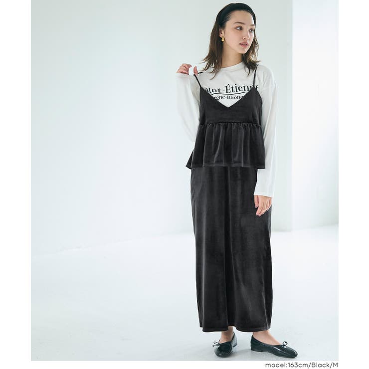 [Black] | ベロアドッキングキャミワンピース レディース | coca