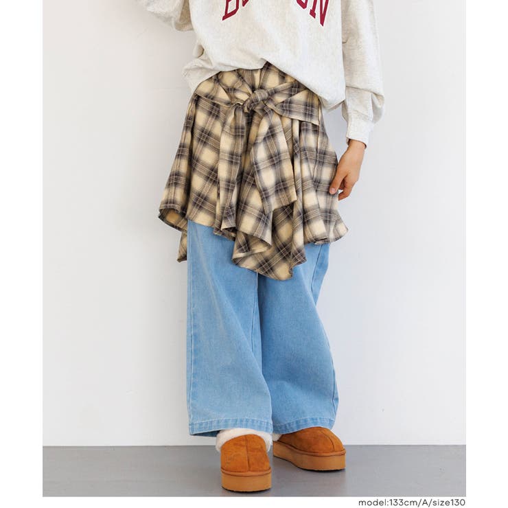チェックシャツ腰巻風スカート キッズ[品番：PA000017546]｜coca（コカ