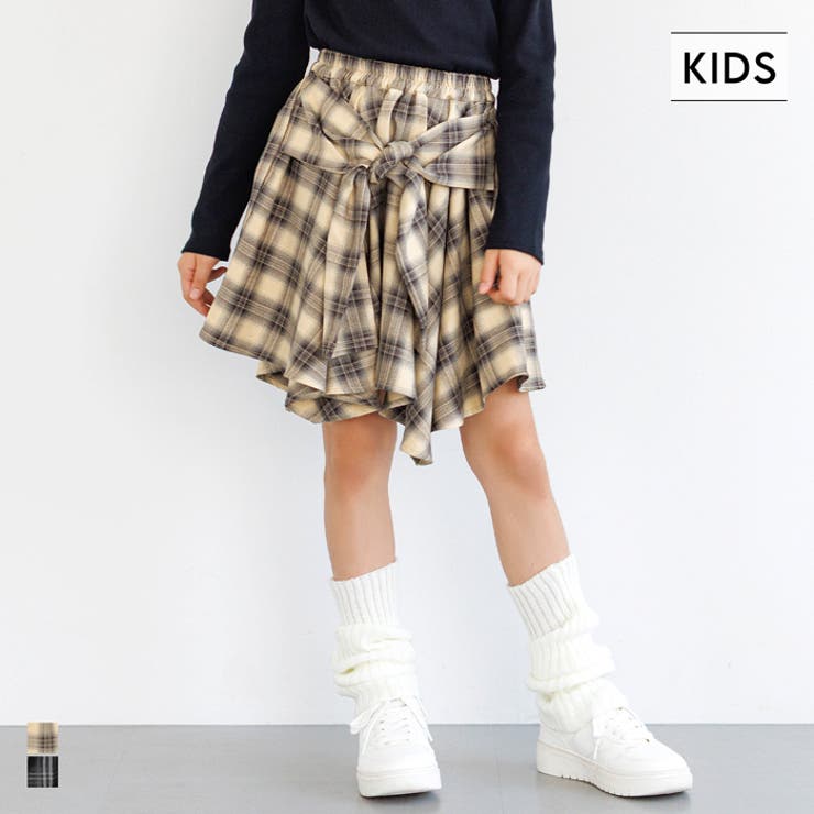 チェックシャツ腰巻風スカート キッズ[品番：PA000017546]｜coca（コカ