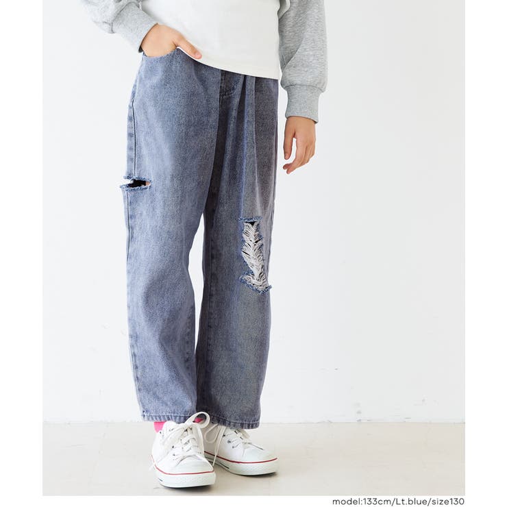 ［Lt.blue］ | デニムサイドカットダメージパンツ キッズ | coca