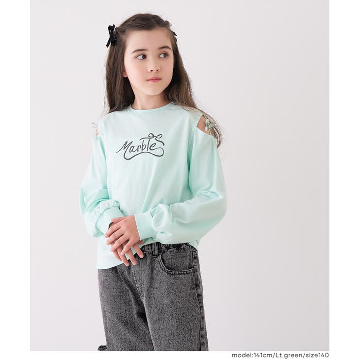 ［Lt.green］ | 肩あきリボン長袖Tシャツ キッズ | coca