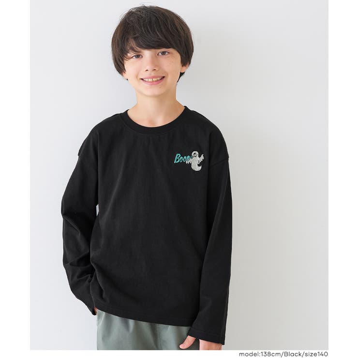 [Black] | ゴースト刺繍長袖Tシャツ キッズ | coca