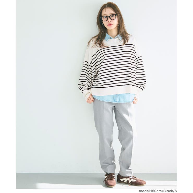 シャリ感のある素材で軽やかに着られる、シャリ感ボーダーニットトップス | coca | 詳細画像12 