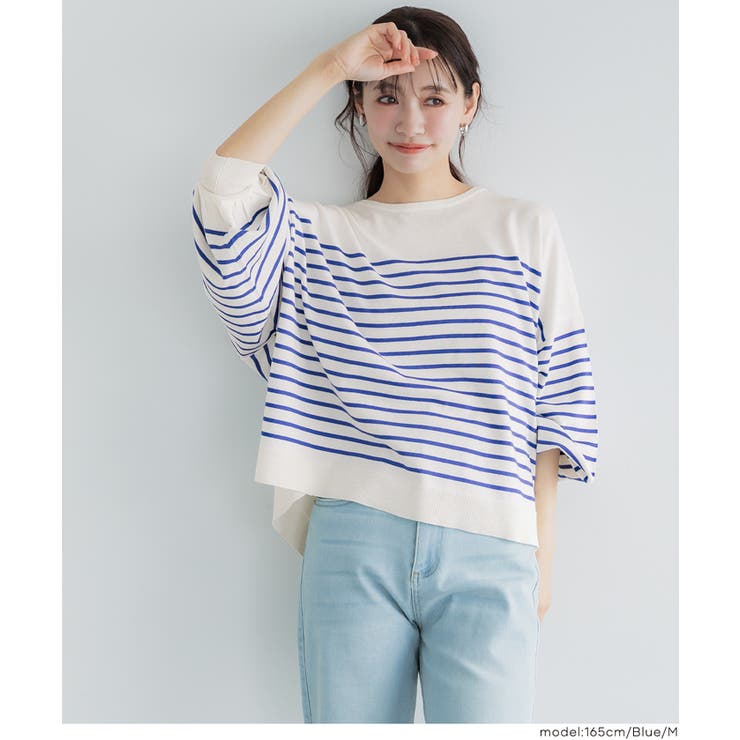 シャリ感のある素材で軽やかに着られる、シャリ感ボーダーニットトップス | coca | 詳細画像16 