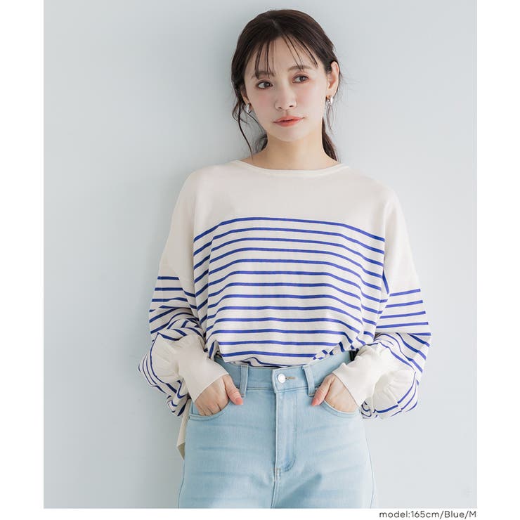 シャリ感のある素材で軽やかに着られる、シャリ感ボーダーニットトップス | coca | 詳細画像18 