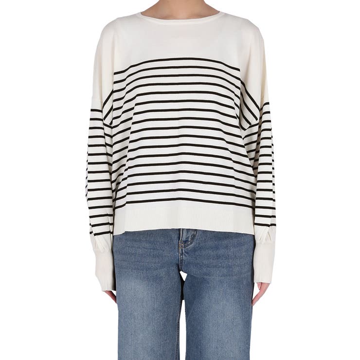 シャリ感のある素材で軽やかに着られる、シャリ感ボーダーニットトップス | coca | 詳細画像4 