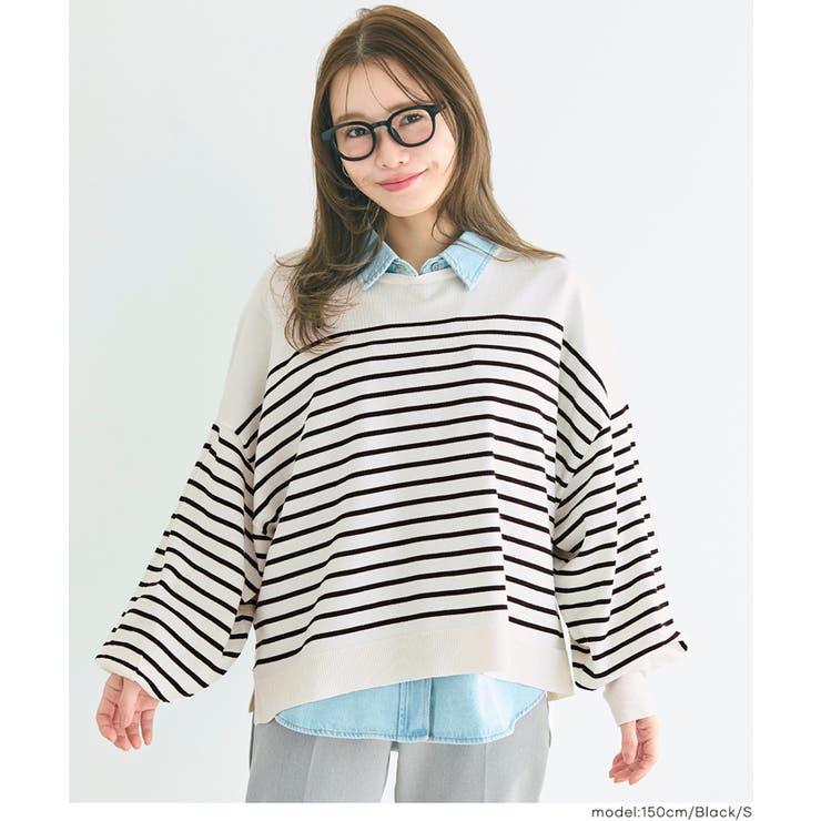 シャリ感のある素材で軽やかに着られる、シャリ感ボーダーニットトップス | coca | 詳細画像7 