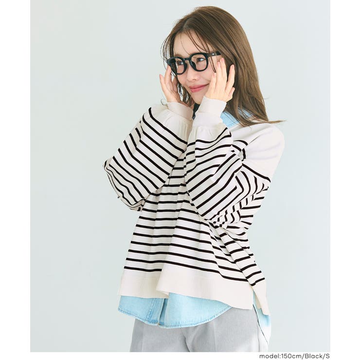 シャリ感のある素材で軽やかに着られる、シャリ感ボーダーニットトップス | coca | 詳細画像8 