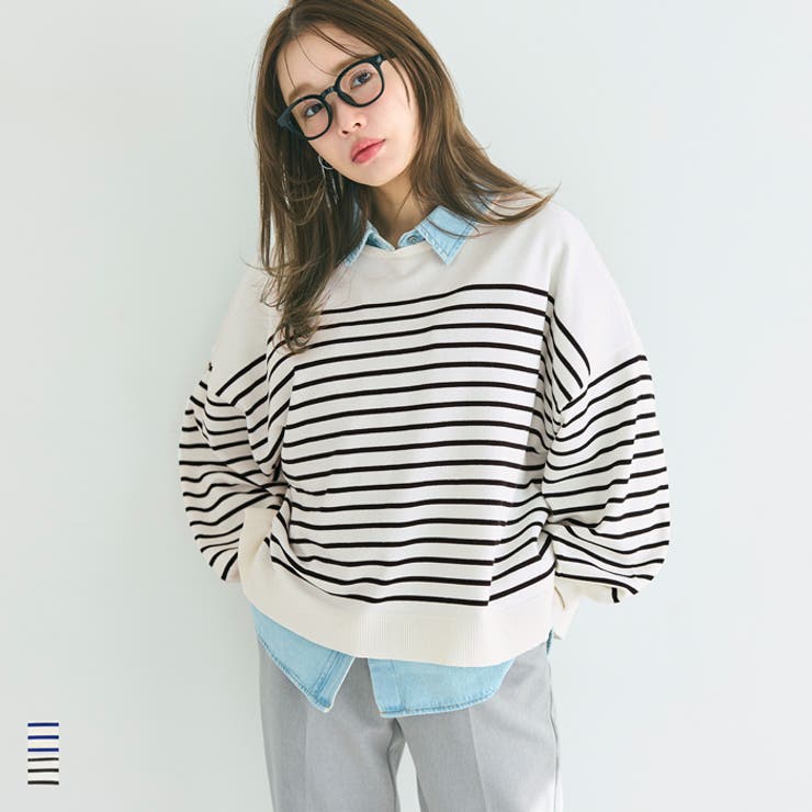 シャリ感のある素材で軽やかに着られる、シャリ感ボーダーニットトップス | coca | 詳細画像1 