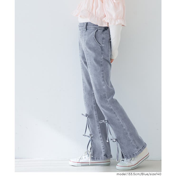 ［Blue］ | デニムリボンセミフレアパンツ | coca