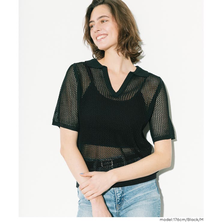 麻タッチメッシュニットポロ レディース | coca | 詳細画像12 