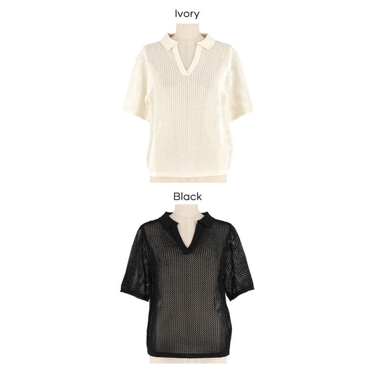 麻タッチメッシュニットポロ レディース | coca | 詳細画像18 