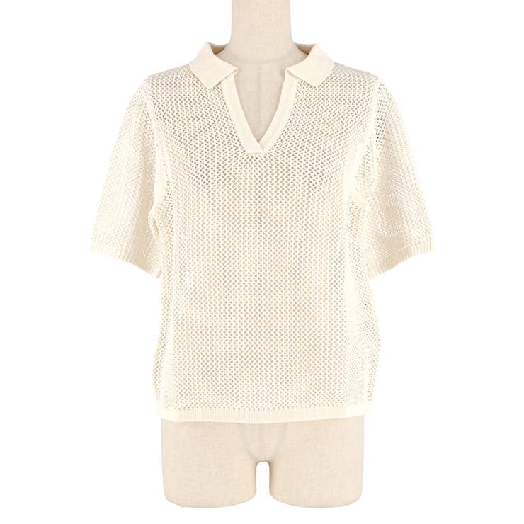 麻タッチメッシュニットポロ レディース | coca | 詳細画像2 