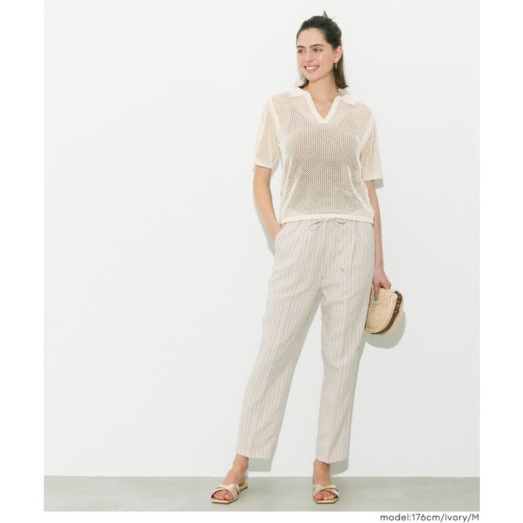 麻タッチメッシュニットポロ レディース | coca | 詳細画像4 