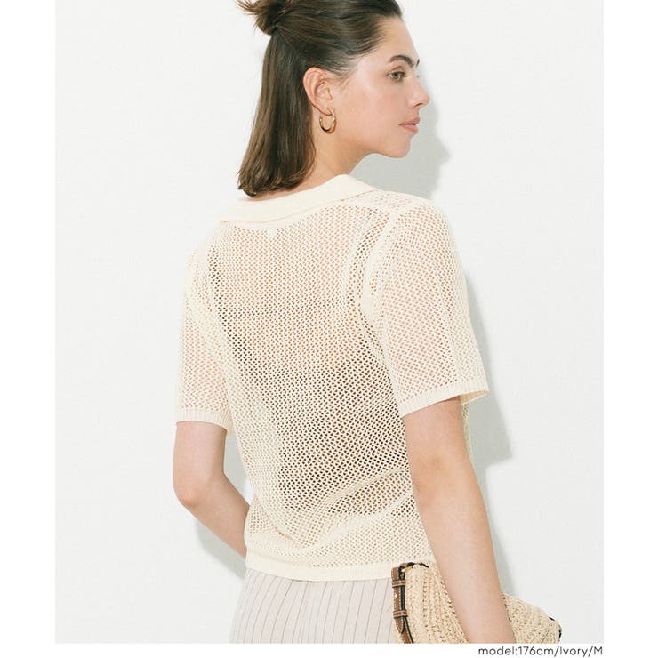 麻タッチメッシュニットポロ レディース | coca | 詳細画像7 