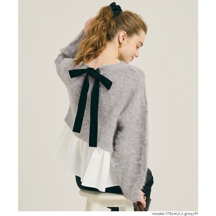 バックリボン異素材ドッキングニットトップス | coca | 詳細画像12 