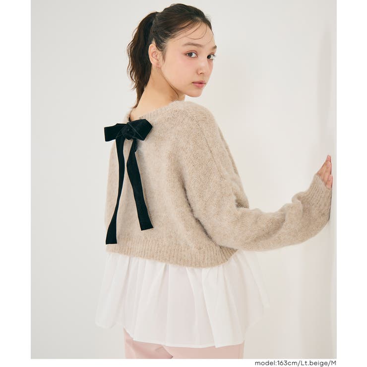 バックリボン異素材ドッキングニットトップス | coca | 詳細画像17 