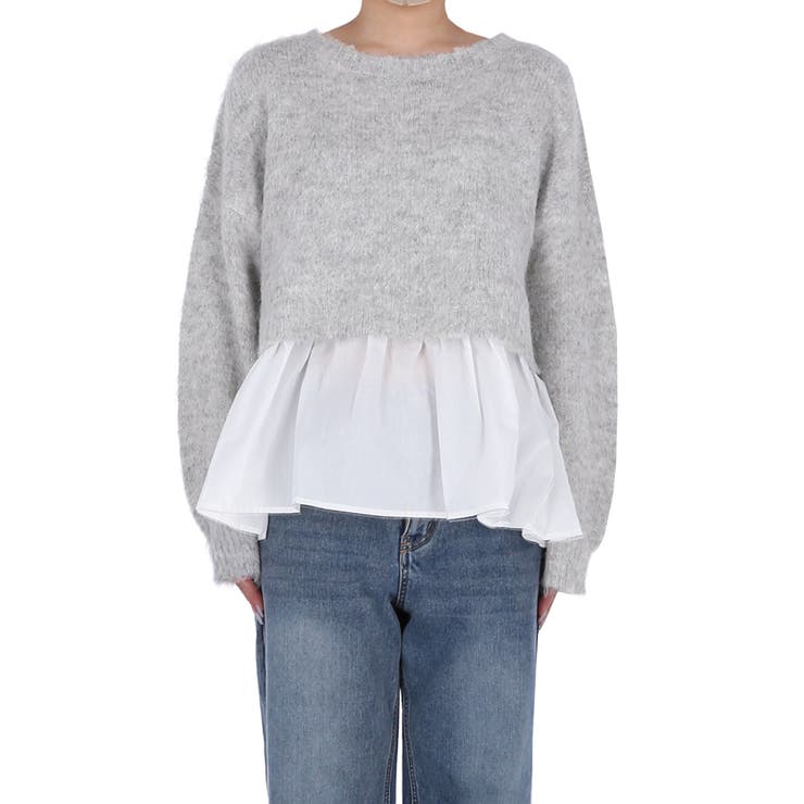 バックリボン異素材ドッキングニットトップス | coca | 詳細画像4 