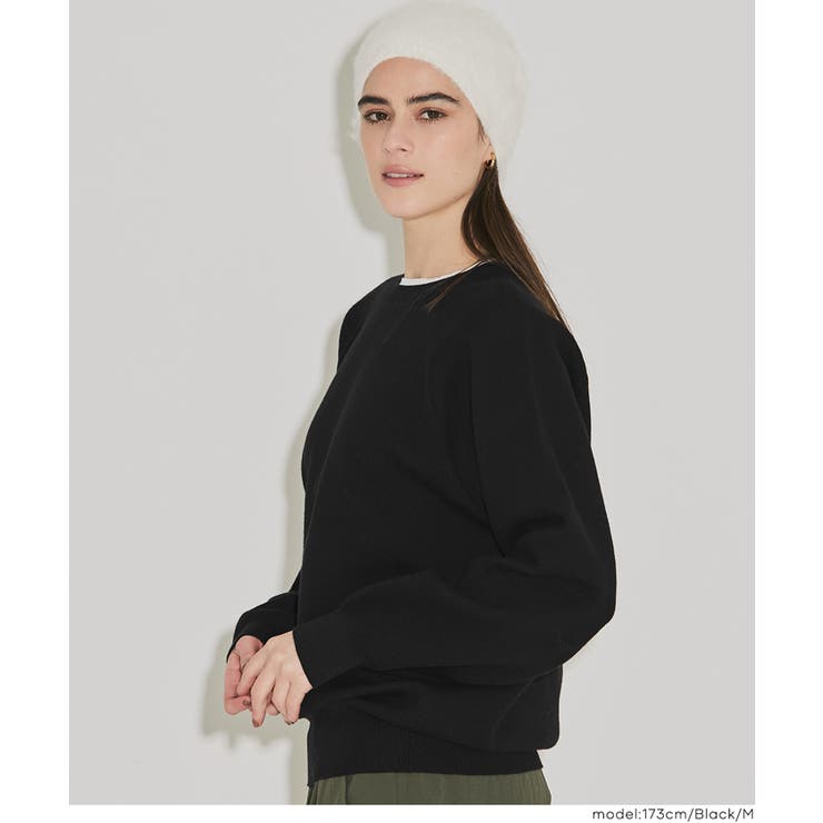 ［Black］ | スウェットライクニットレイヤード風ニットプルオーバー ウォッシャブル | coca