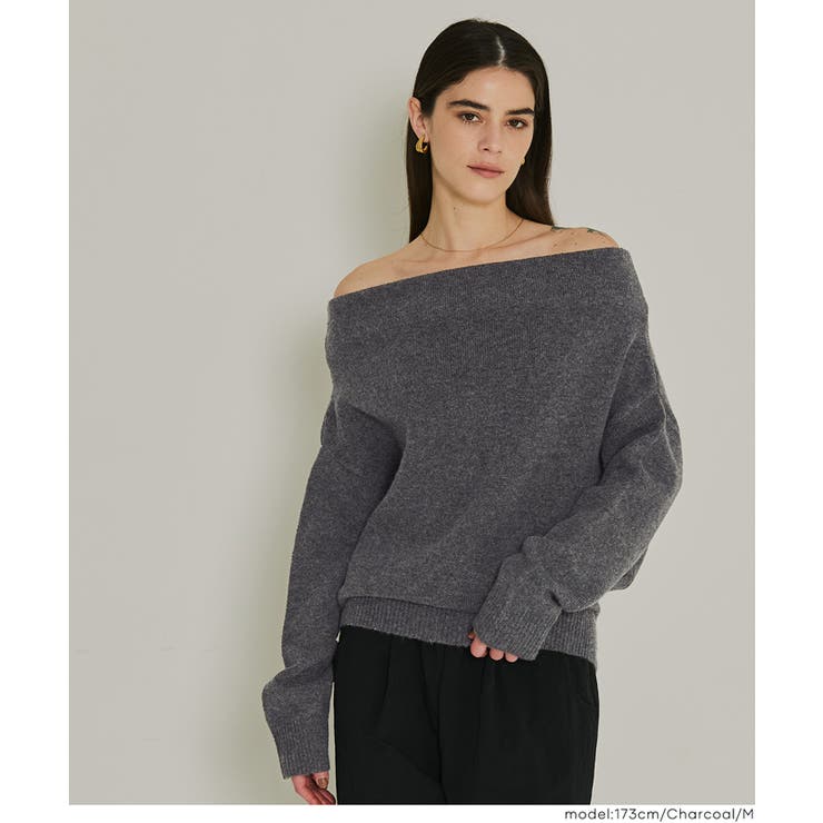 ［Charcoal］ | 縮絨ニットワンショルダートップス | coca