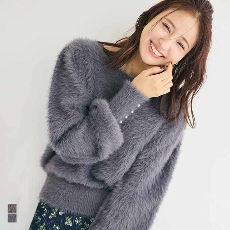 袖パールシャギーニットトップス[品番：PA000017773]｜coca（コカ）の