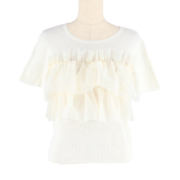 胸元のフリルが大人可愛い、半袖フリルニットトップス | coca | 詳細画像2 