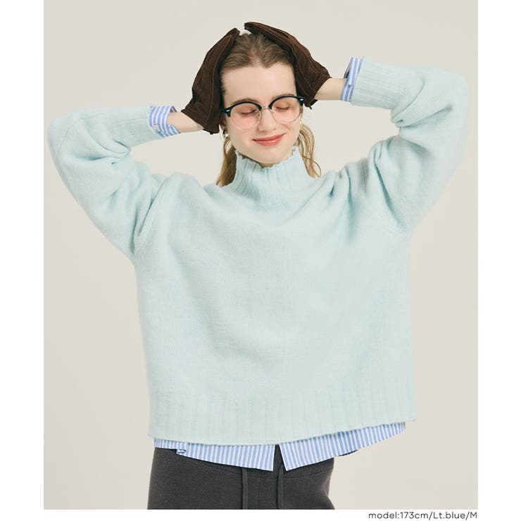 ［Lt.blue］ | ボリュームスリーブボトルネックニットトップス | coca