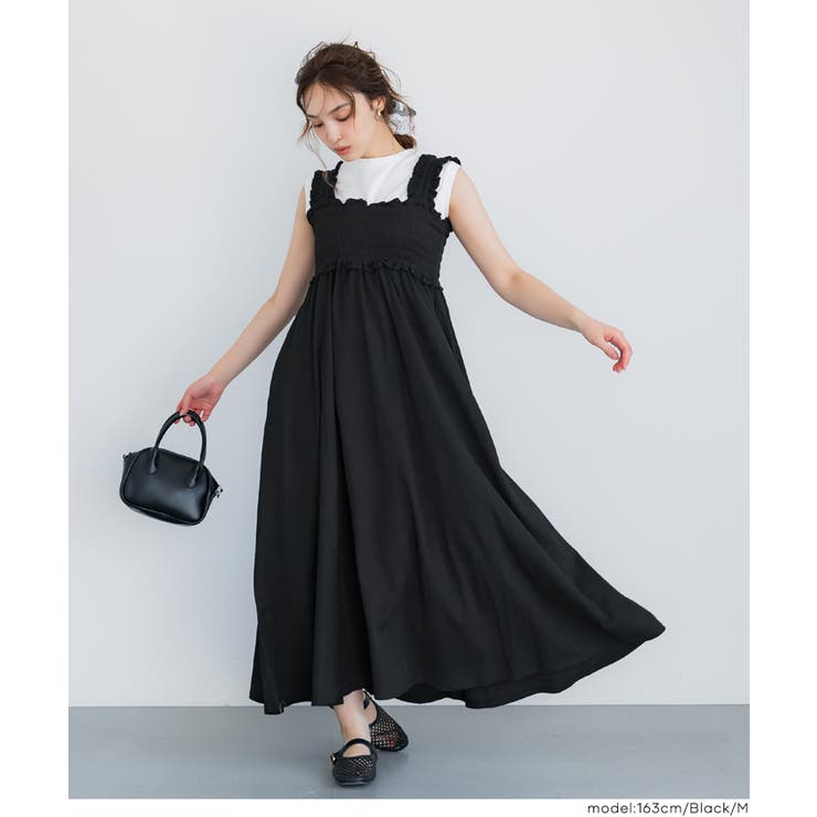 [Black] | クレープシャーリングワンピース | coca