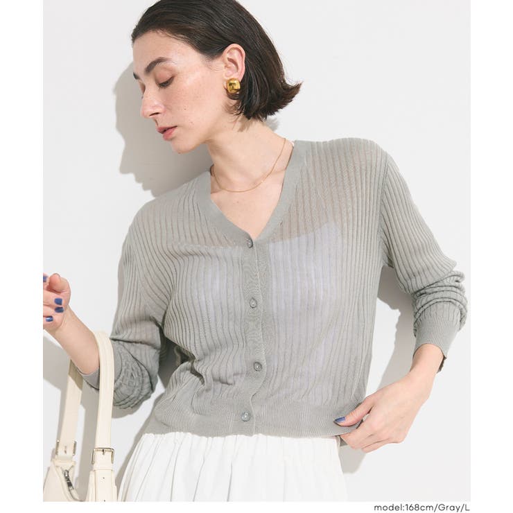 程よい透け感が女性らしい、シアーニットコンパクトカーディガン | coca | 詳細画像16 