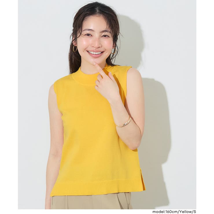 ［Yellow］ | サマーニットノースリーブハイネックトップス | coca