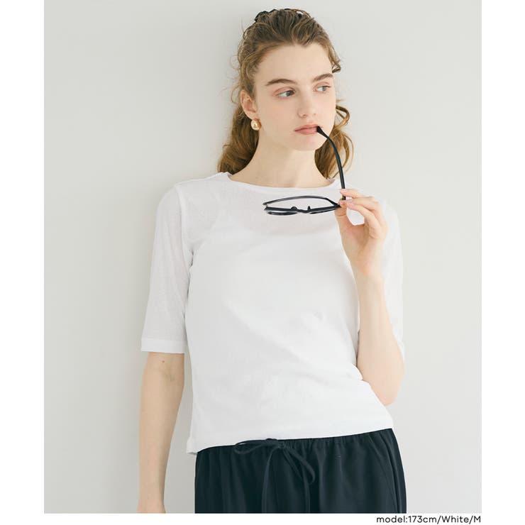 ［White］ | シアージョーゼット五分袖Tシャツ | coca