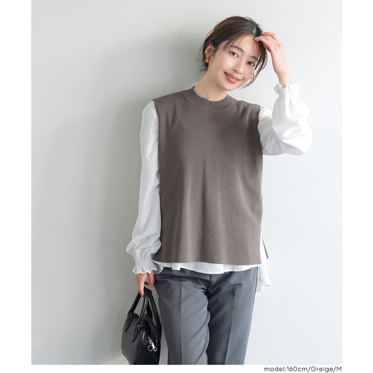 ［Greige］ | ニットベストセットブラウス | coca
