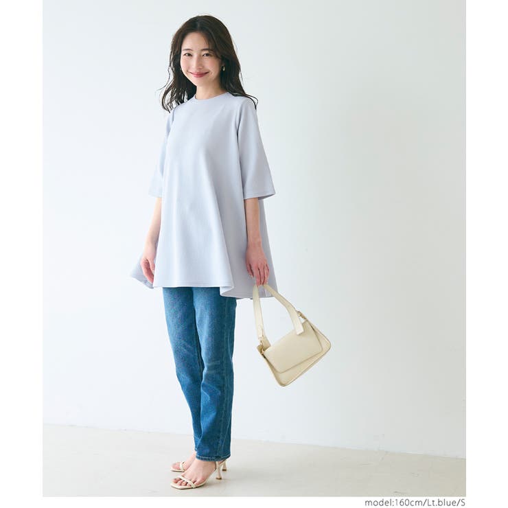 【SALE】 エンボスAライン半袖チュニック[品番：PA000011126]｜coca（コカ トップス
