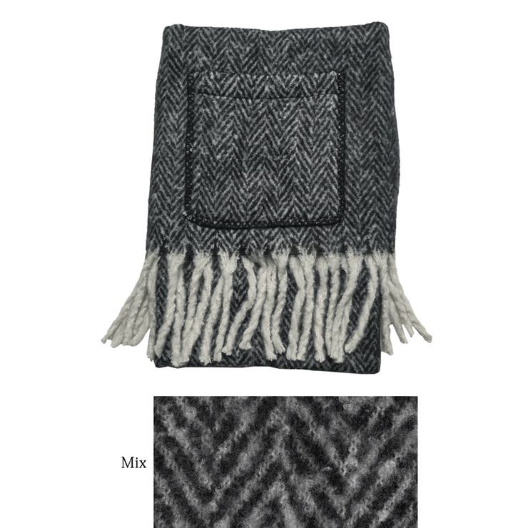 ヘリンボーン柄ポケット付きふわふわショール[品番：PA000012017