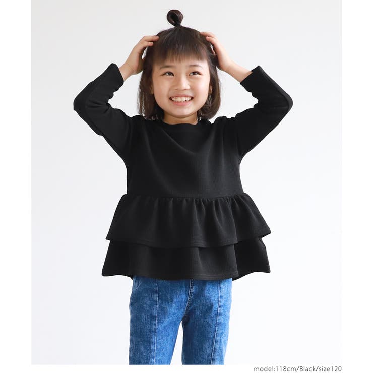 eLLa フリル付きブラック長袖トップス