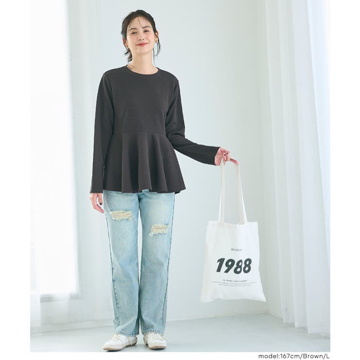 大人気エンボスシリーズのエンボス長袖裾フレアトップス | coca | 詳細画像13 