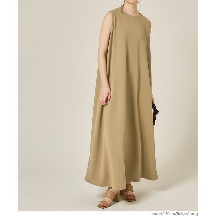 ［Beige］ | 【新色追加！】エンボス加工マキシ丈ノースリーブワンピース | coca