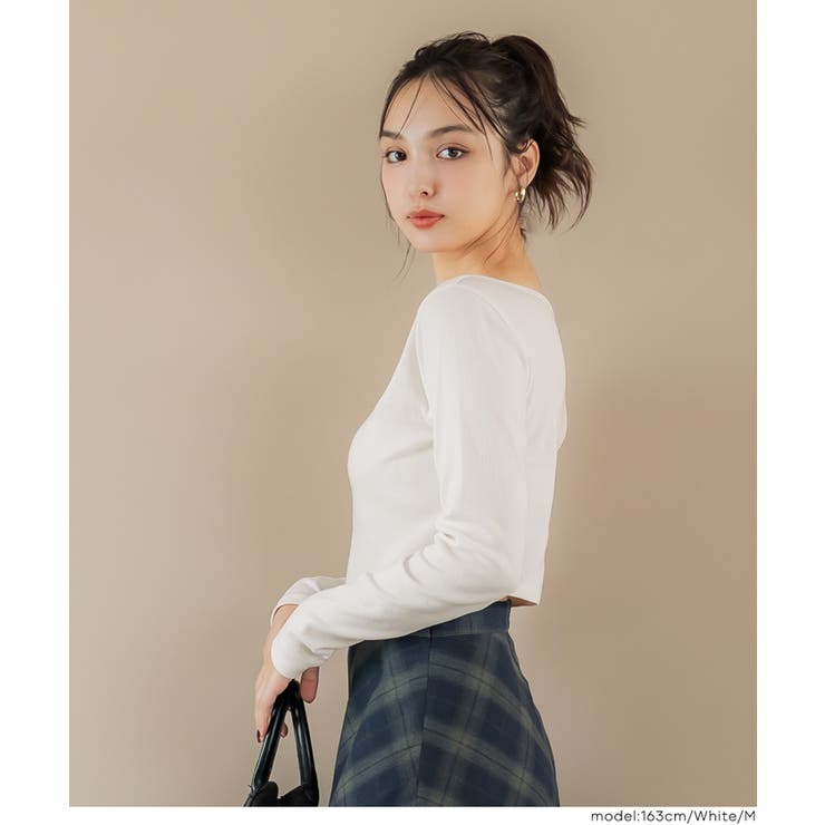 前後2WAY仕様でデコルテを美しく魅せるリブクロップドロンT | coca | 詳細画像14 