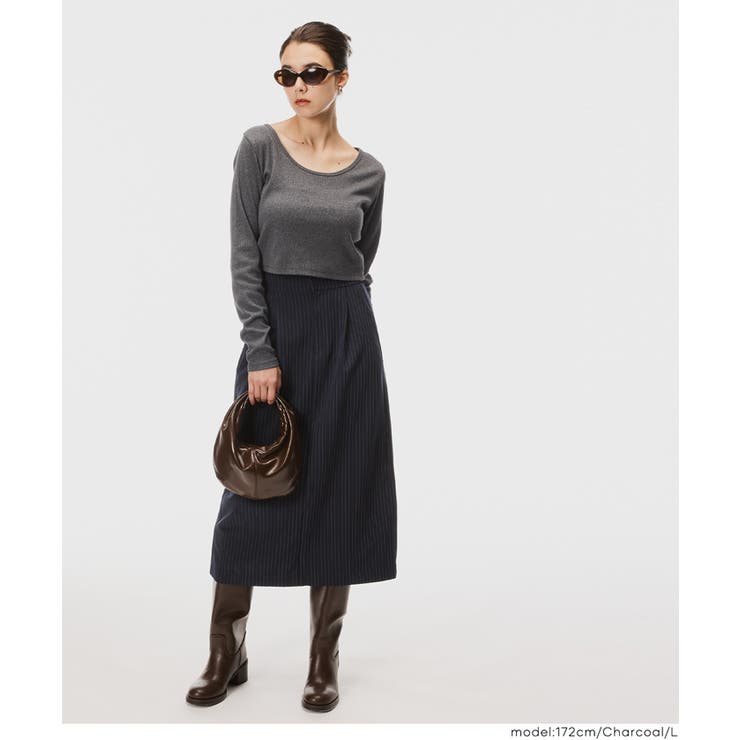 前後2WAY仕様でデコルテを美しく魅せるリブクロップドロンT | coca | 詳細画像18 