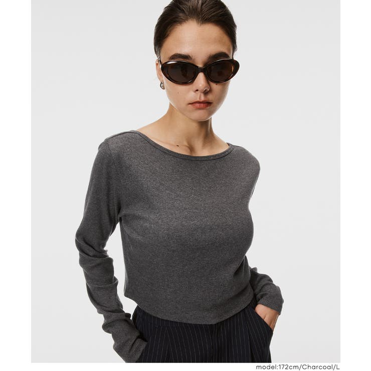 ［Charcoal］ | 前後2WAY仕様でデコルテを美しく魅せるリブクロップドロンT | coca