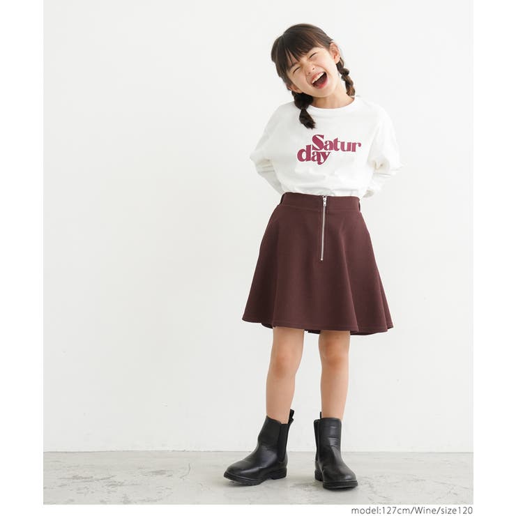 キッズ エンボス加工フロントジップフレアスカート[品番