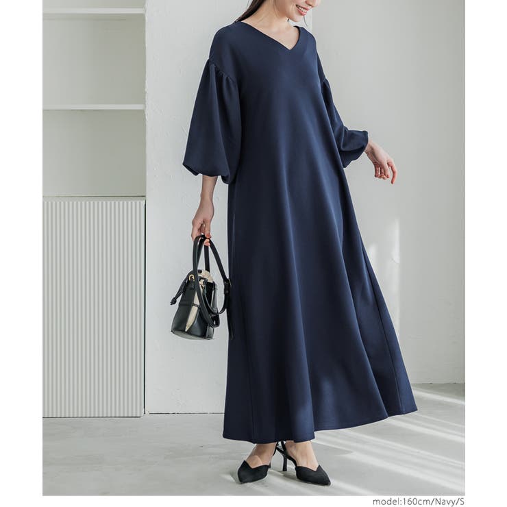 エンボスVネック袖ぽわワンピース | coca | 詳細画像17 