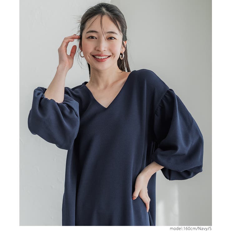 エンボスVネック袖ぽわワンピース | coca | 詳細画像18 