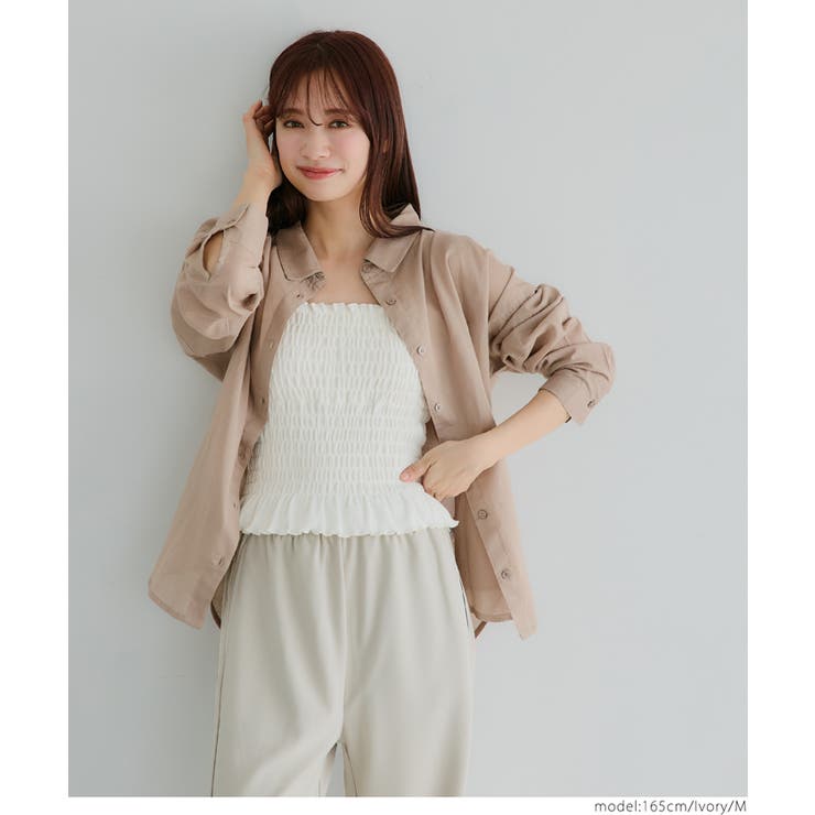 OUT BRA カップ付きシャーリングキャミ[品番：PA000015768