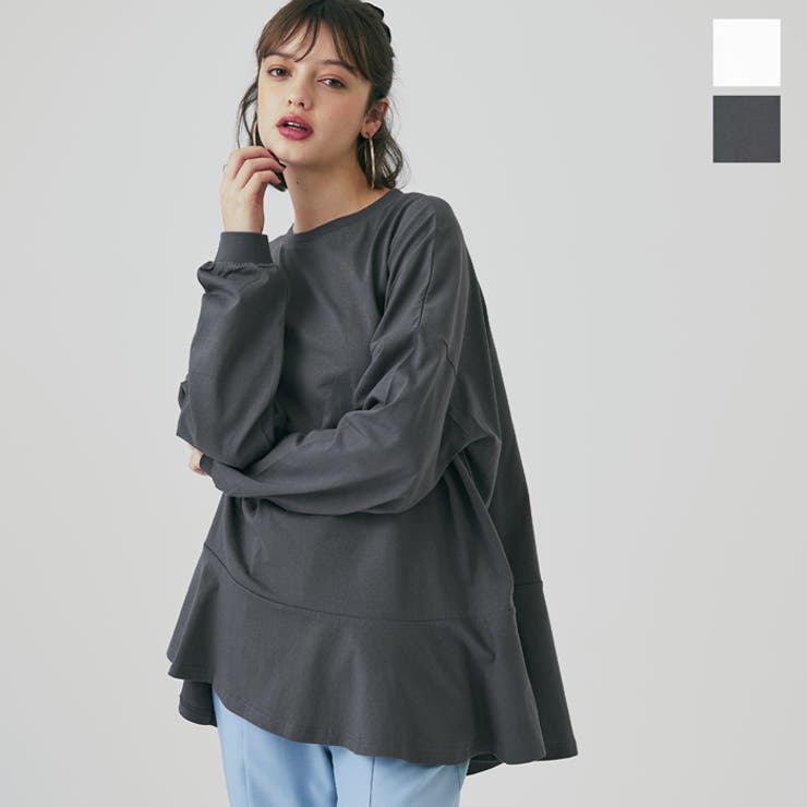 裾フレアチュニックロングTシャツ[品番：PA000015554]｜coca