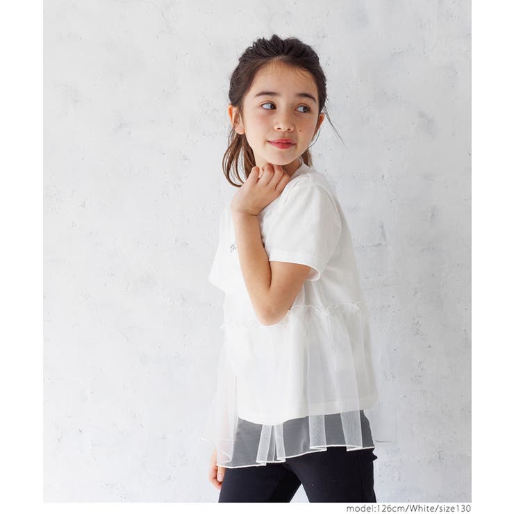 キッズ チュールドッキングショート丈Tシャツ[品番：PA000015663