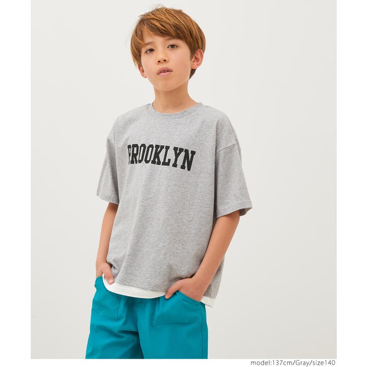 ［Gray］ | キッズ ボーイズ 天竺裾レイヤードプリント付きTシャツ | coca